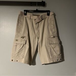 Vintage Lee Dungarees Men Ivory Double Cargo Cotton Belted Shorts Made In Russia